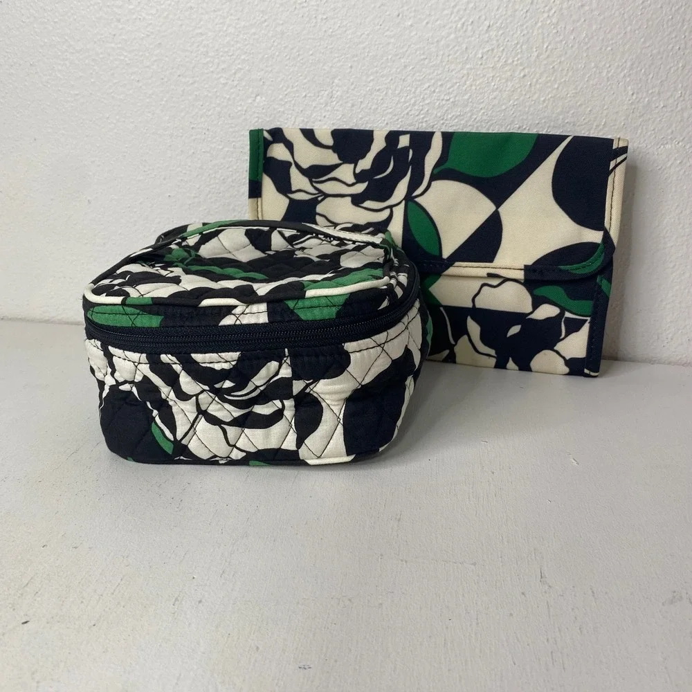 Vera Bradley Cosmetic Bag and Makeup Brush Roll Imperial Rose Pattern Quilted